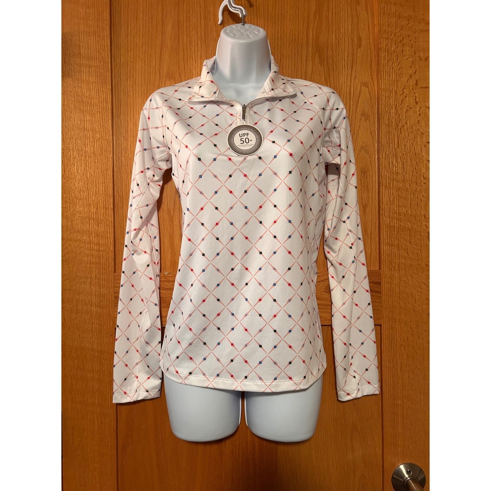 NEW Lady Hagen Women's Long Sleeve 1/4 Zip Golf Pullover UPF 50 White Tee Geo XS